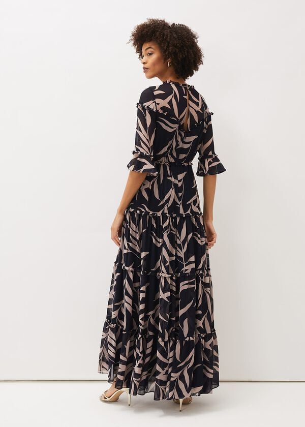 Phase Eight Amber Leaf Print Tiered Maxi Dress