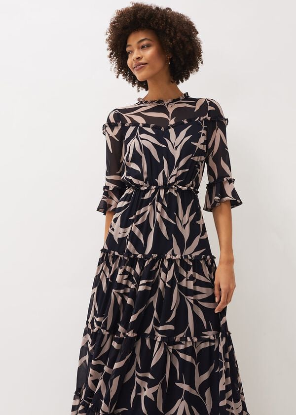 Phase Eight Amber Leaf Print Tiered Maxi Dress