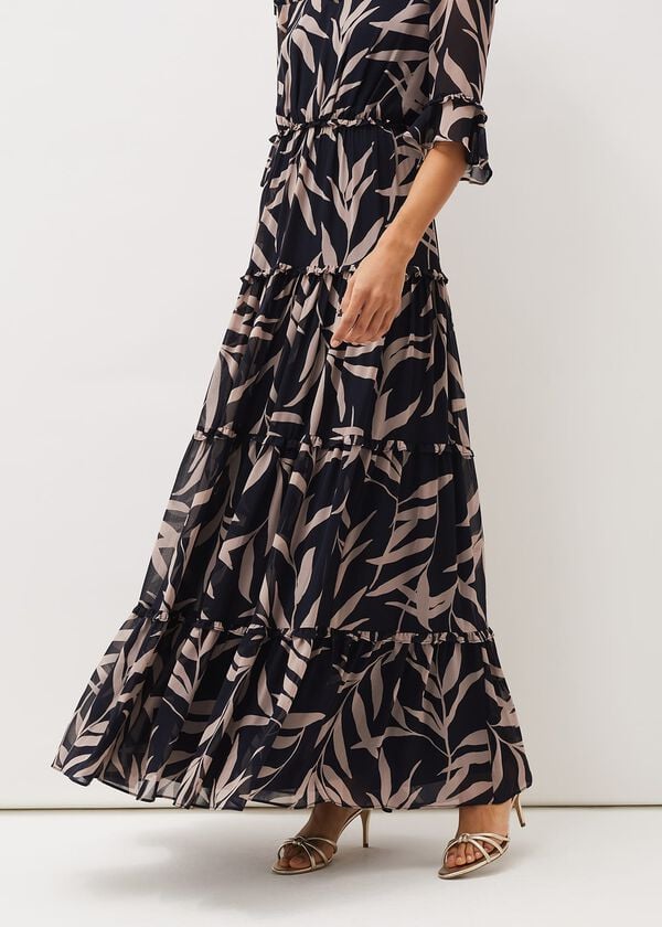 Phase Eight Amber Leaf Print Tiered Maxi Dress