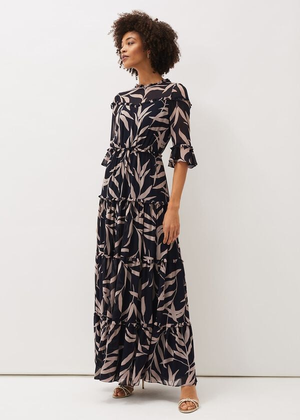 phase eight Amber Leaf Print Tiered Maxi Dress