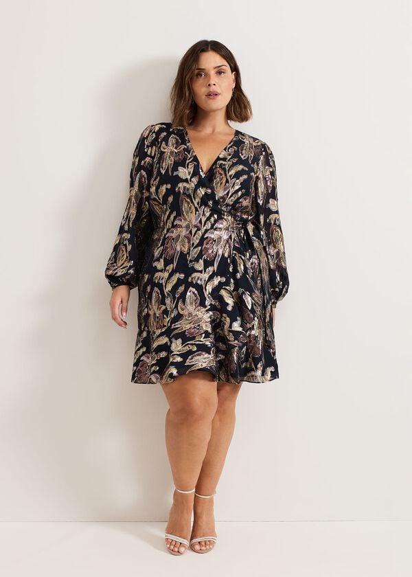 Phase Eight Amelia Navy Foil Wrap Dress