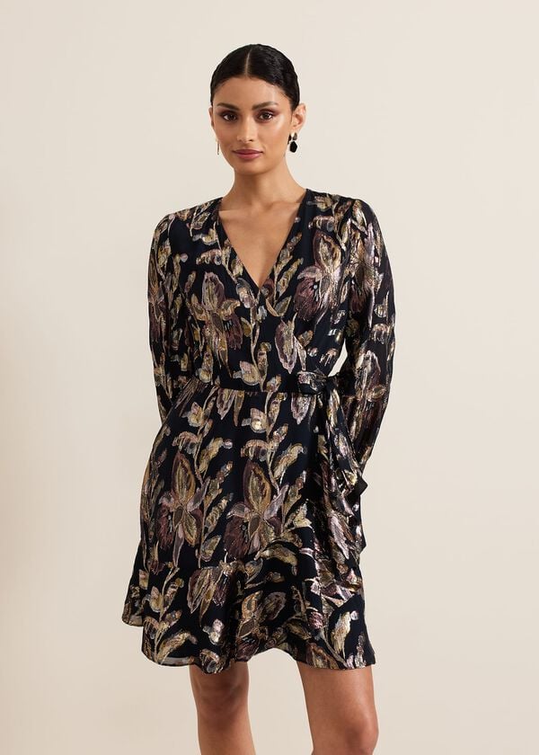 Phase Eight Amelia Navy Foil Wrap Dress