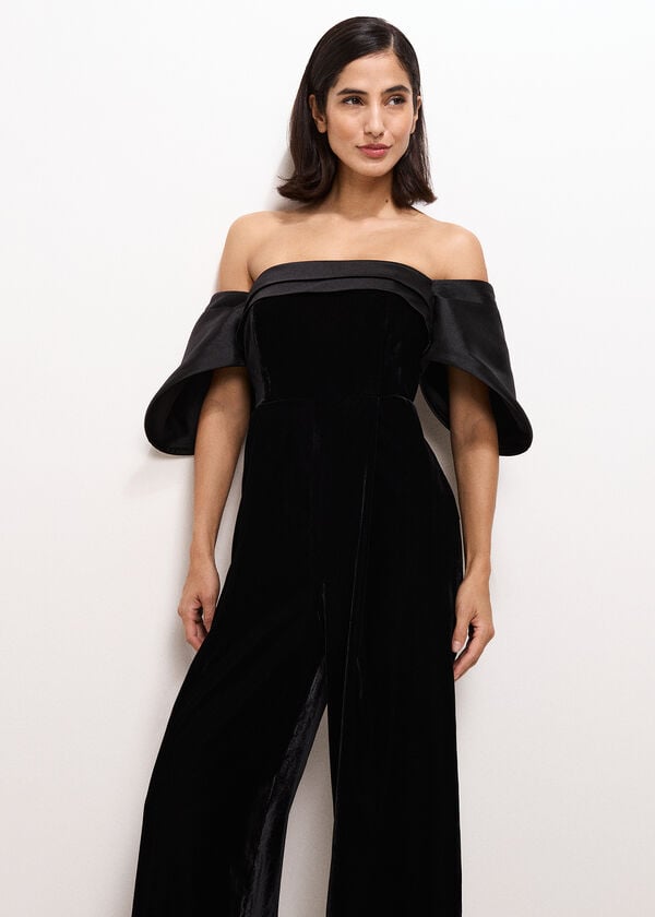 Phase Eight Angelica Black Bardot Velvet Jumpsuit