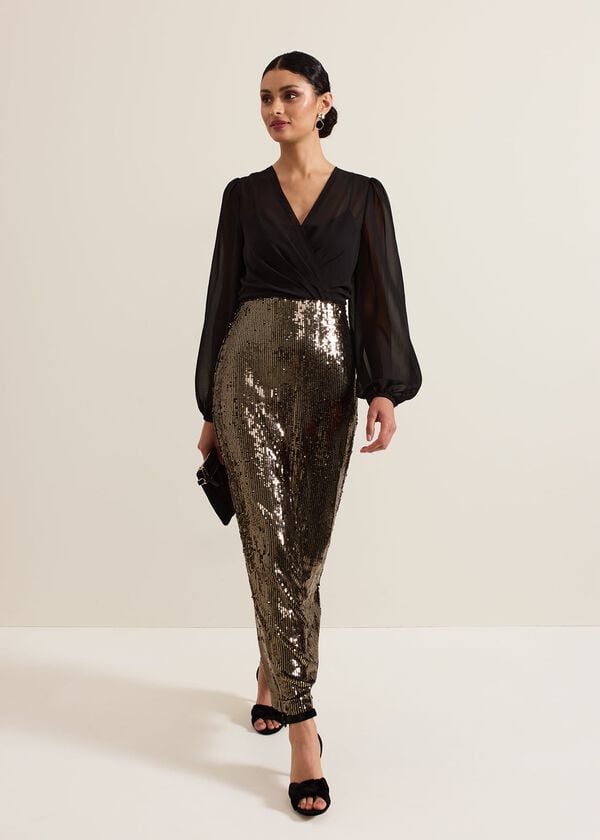 phase eight Aniya Sequin Long Sleeved Maxi Dress