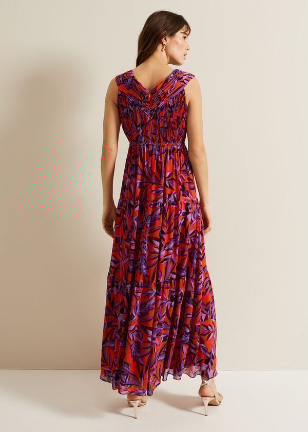 Phase Eight Athena Leaf Print Pleated Maxi Dress