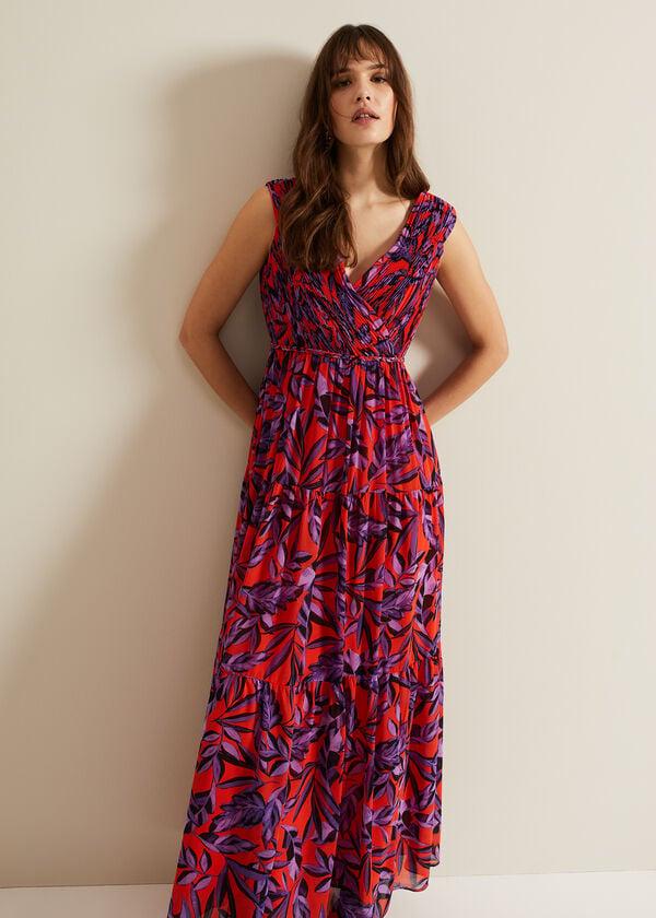Phase Eight Athena Leaf Print Pleated Maxi Dress