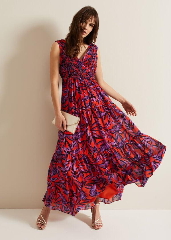 phase eight Athena Leaf Print Pleated Maxi Dress