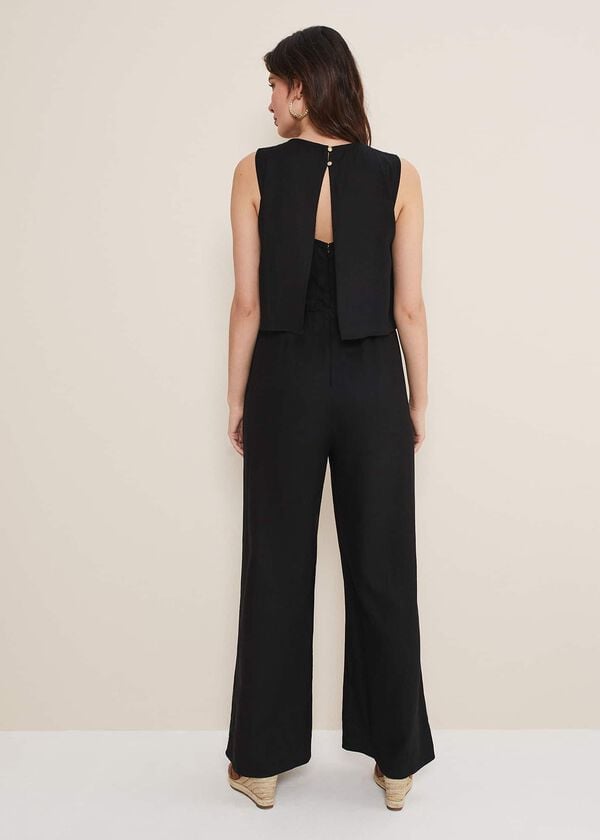 Phase Eight Aubrey Black Linen Wide Leg Jumpsuit