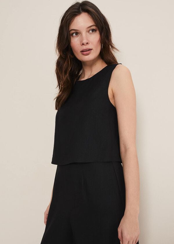 Phase Eight Aubrey Black Linen Wide Leg Jumpsuit