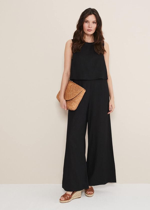 phase eight Aubrey Black Linen Wide Leg Jumpsuit