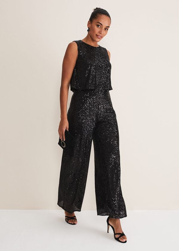 phase eight Aubrey Black Sequin Wide Leg Jumpsuit