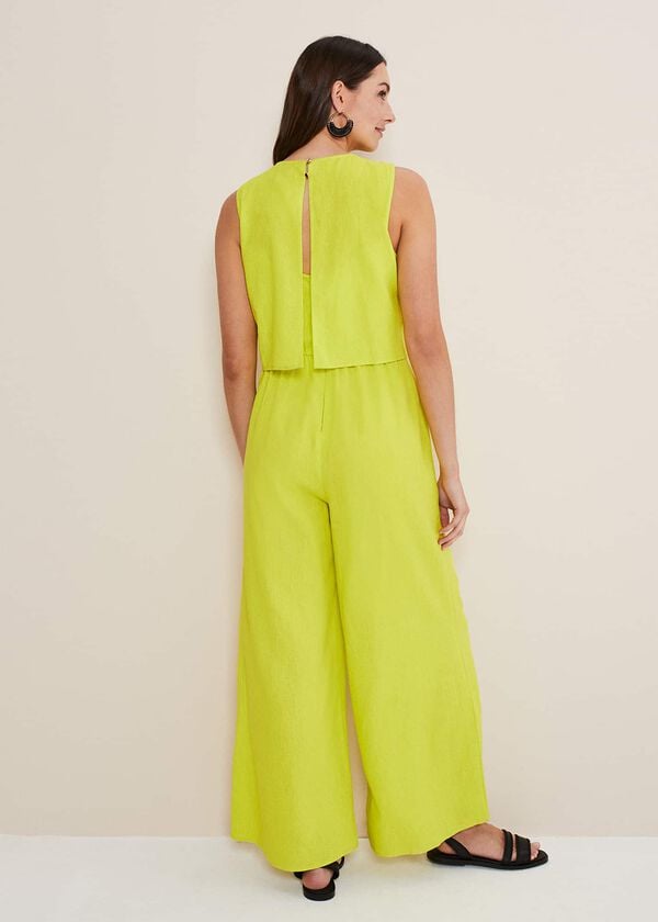 Phase Eight Aubrey Lime Linen Wide Leg Jumpsuit