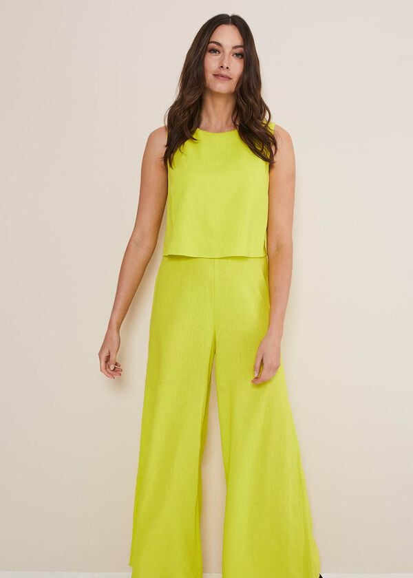 Phase Eight Aubrey Lime Linen Wide Leg Jumpsuit