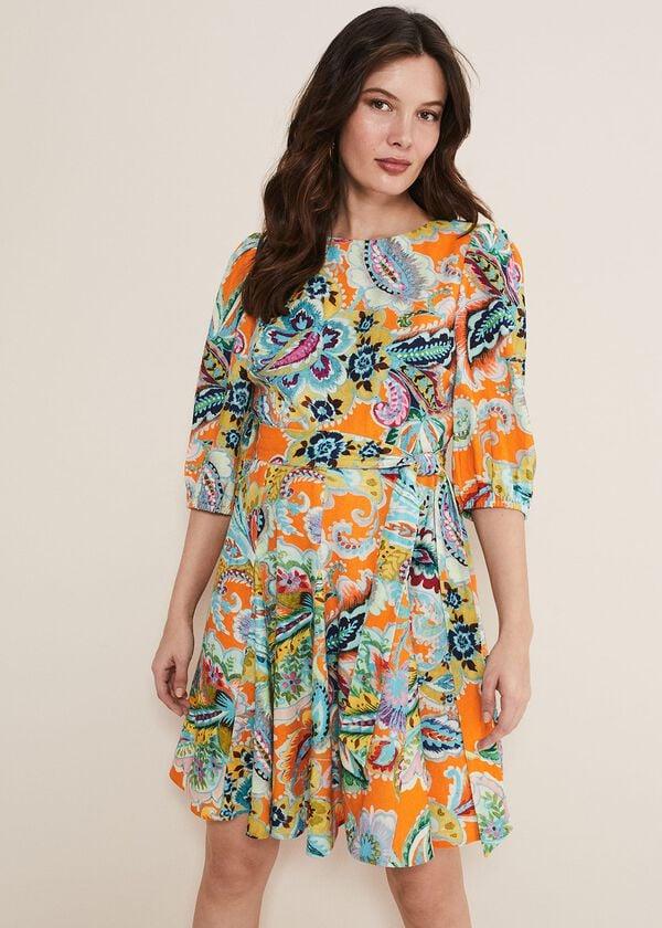 Phase Eight Azalia Paisley Linen Swing Dress