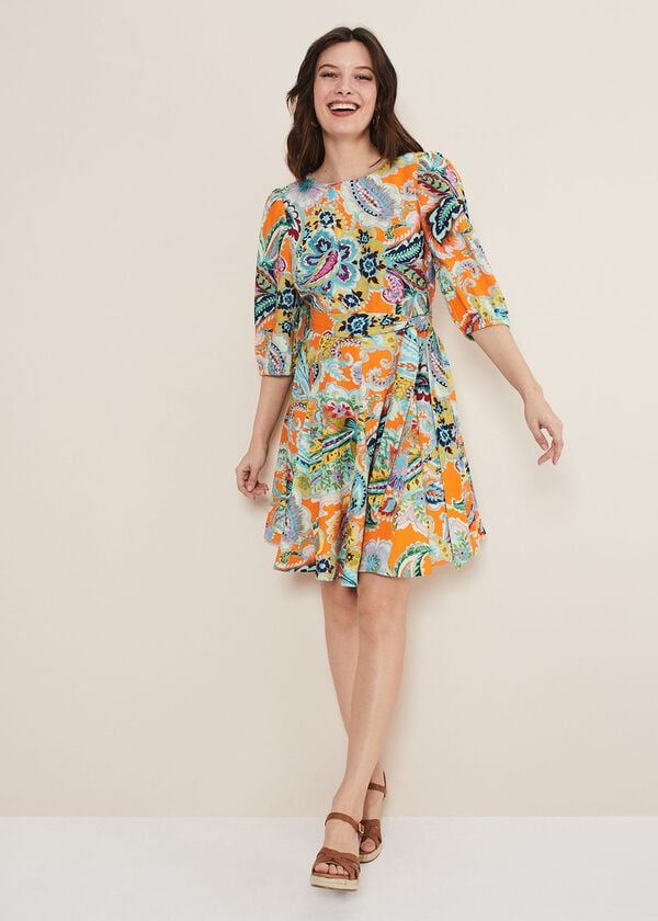 phase eight Azalia Paisley Linen Swing Dress