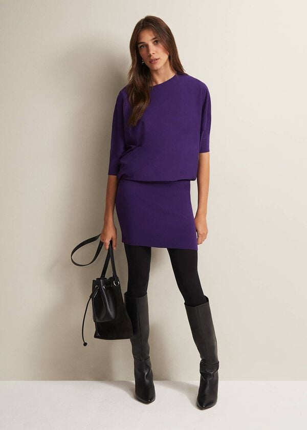 Phase Eight Becca Purple Batwing Mini Dress