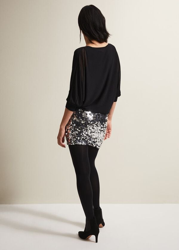 Phase Eight Becca Silver Sequin Batwing Mini Dress