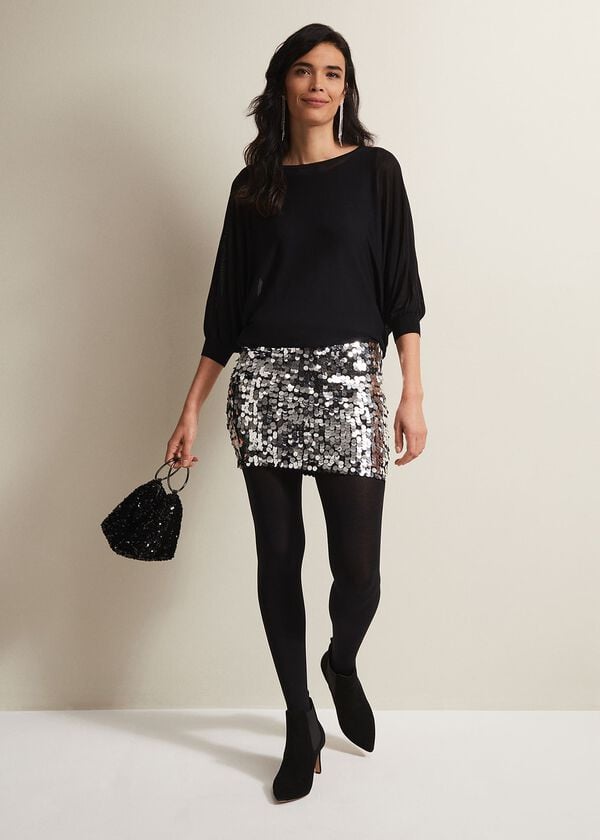 Phase Eight Becca Silver Sequin Batwing Mini Dress