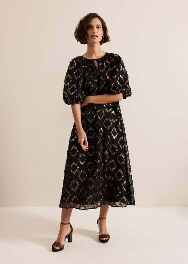 Phase Eight Bella Black Textured Midi Dress
