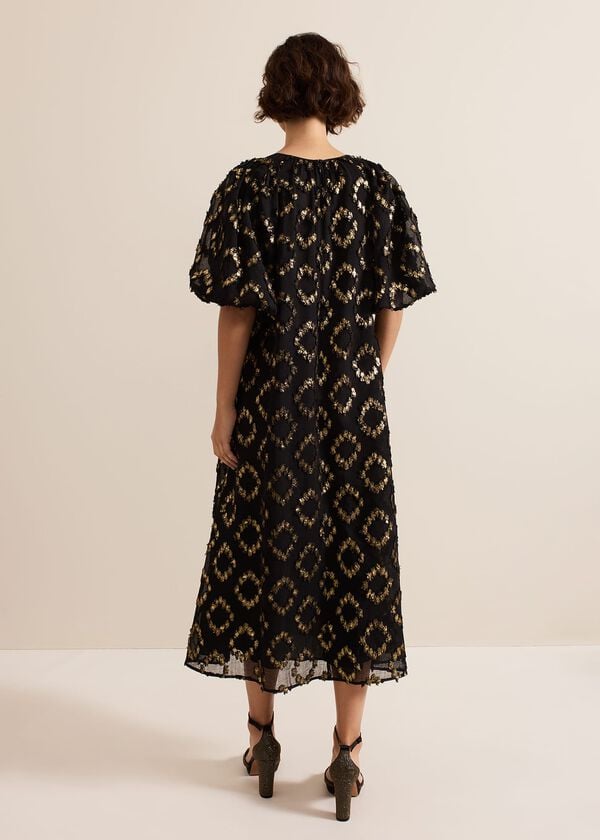 Phase Eight Bella Black Textured Midi Dress