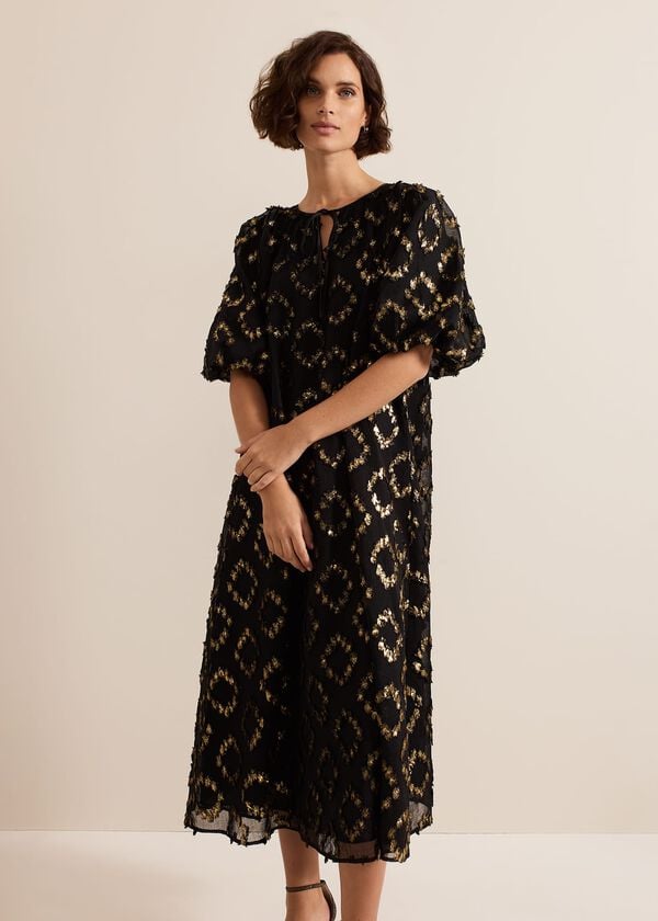 Phase Eight Bella Black Textured Midi Dress