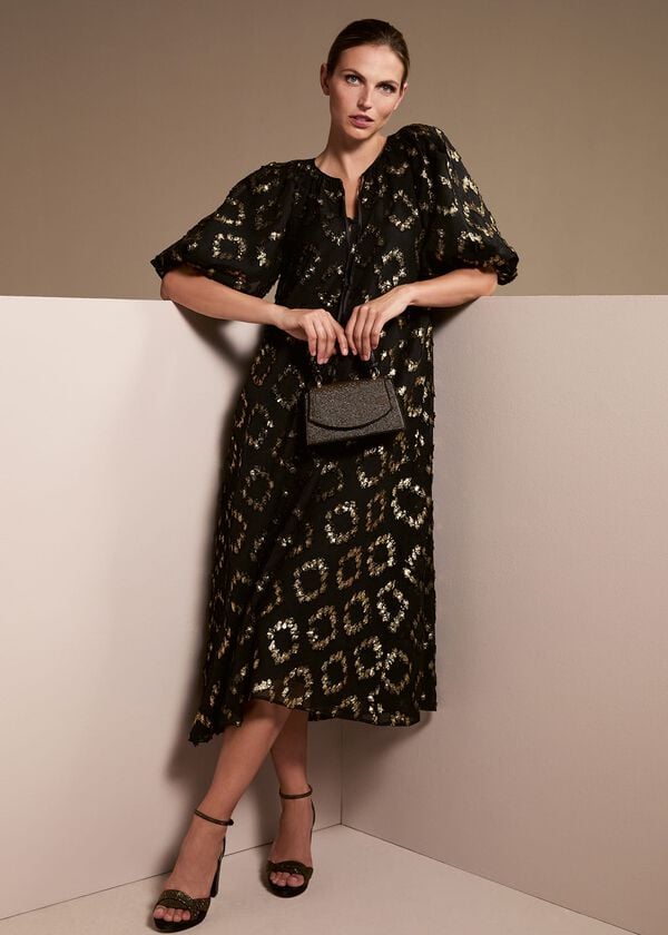 phase eight Bella Black Textured Midi Dress