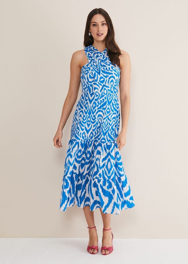 Phase Eight Bella Cross Neck Print Midi Dress