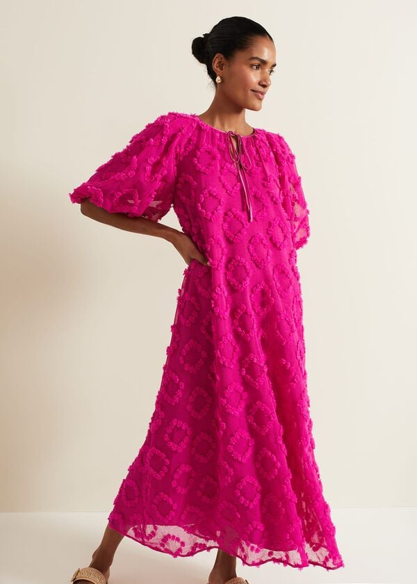 Phase Eight Bella Pink Textured Midi Dresss