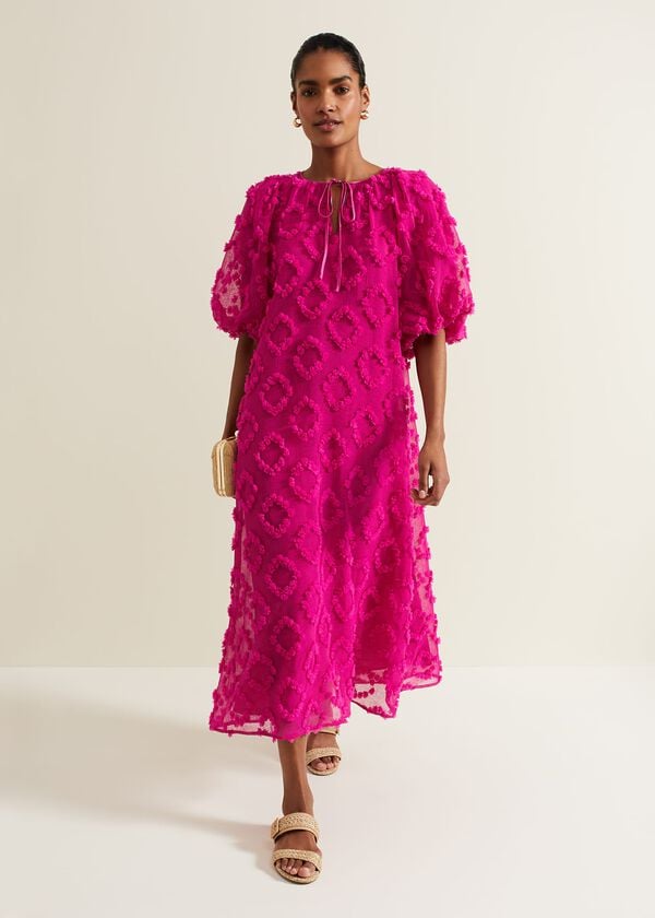 phase eight Bella Pink Textured Midi Dresss