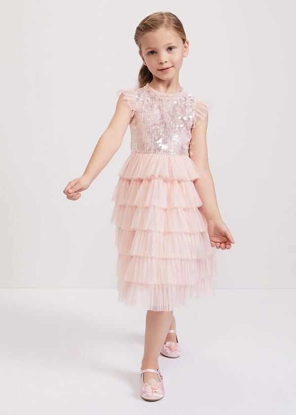 Phase Eight Bobbi Pale Pink Beaded Tulle Dress