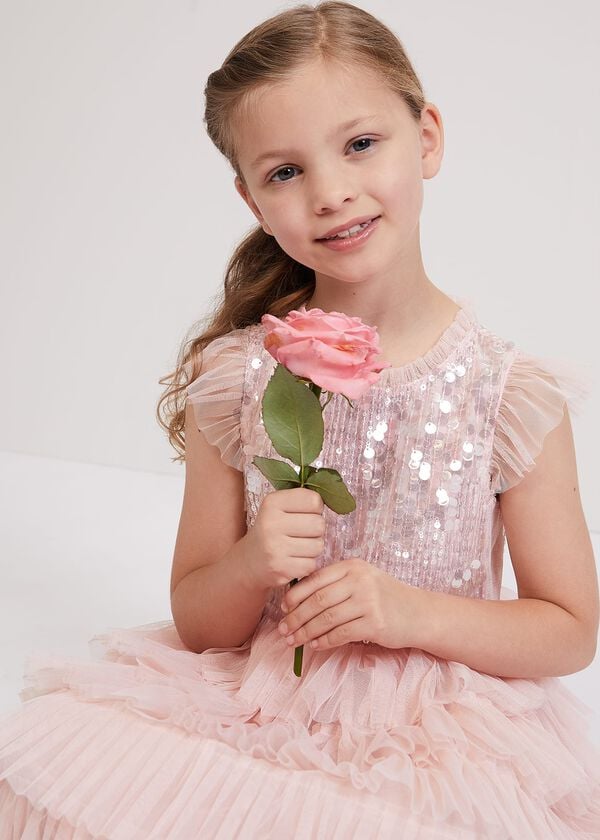 Phase Eight Bobbi Pale Pink Beaded Tulle Dress