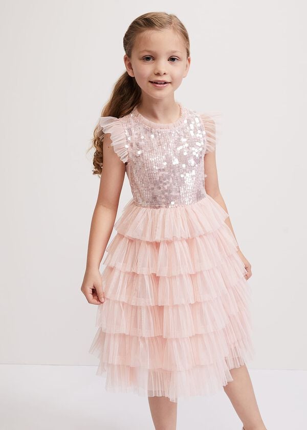 phase eight Bobbi Pale Pink Beaded Tulle Dress