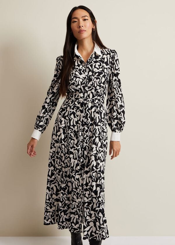 Phase Eight Bonnie Black Bow Shirt Midi Dress