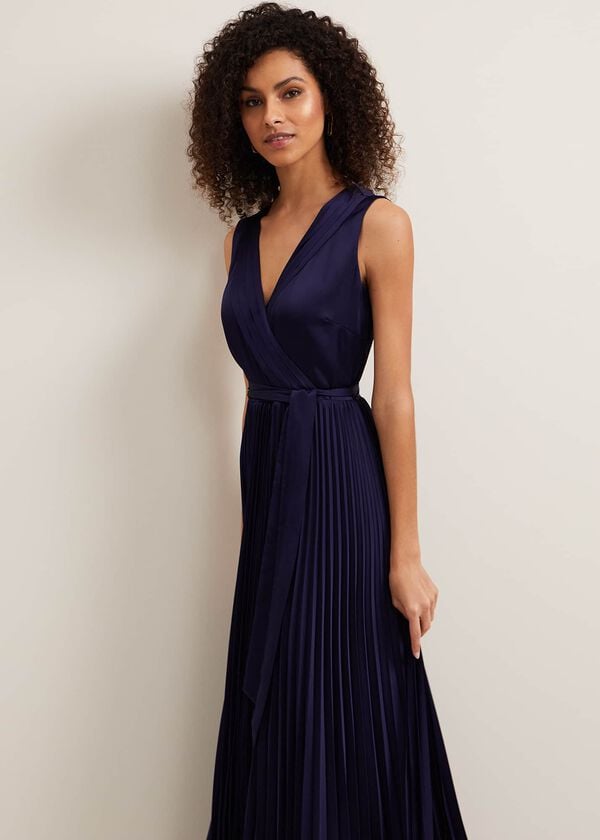 Phase Eight Bonnie Pleat Wrap Satin Maxi Dress
