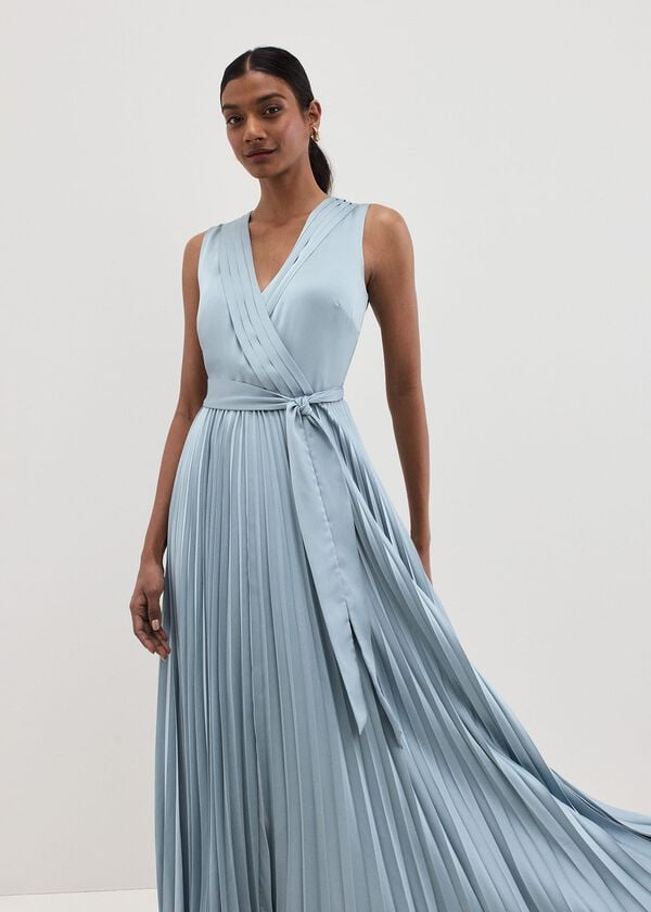 Phase Eight Bonnie Pleated Wrap Satin Maxi Dress