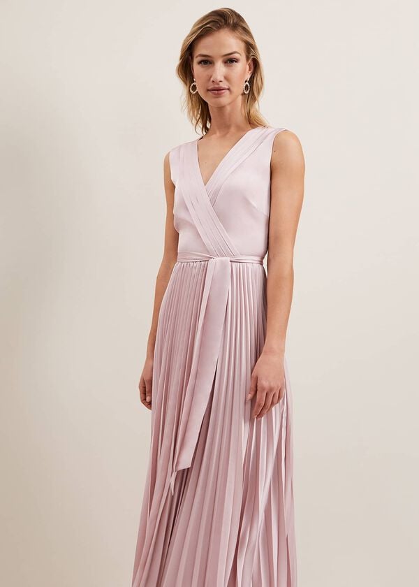 Phase Eight Bonnie Pleated Wrap Satin Maxi Dress