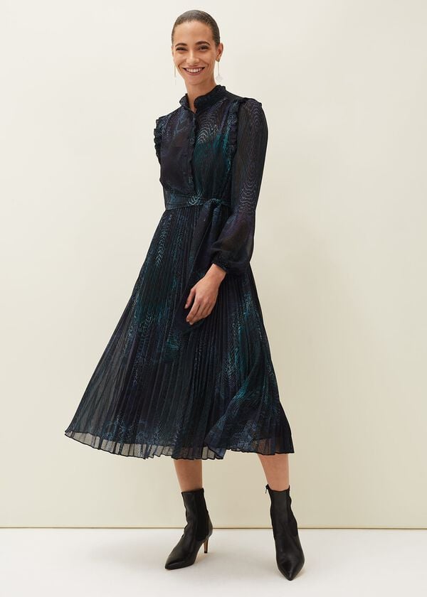 Phase Eight Camina Snake Print Pleated Dress