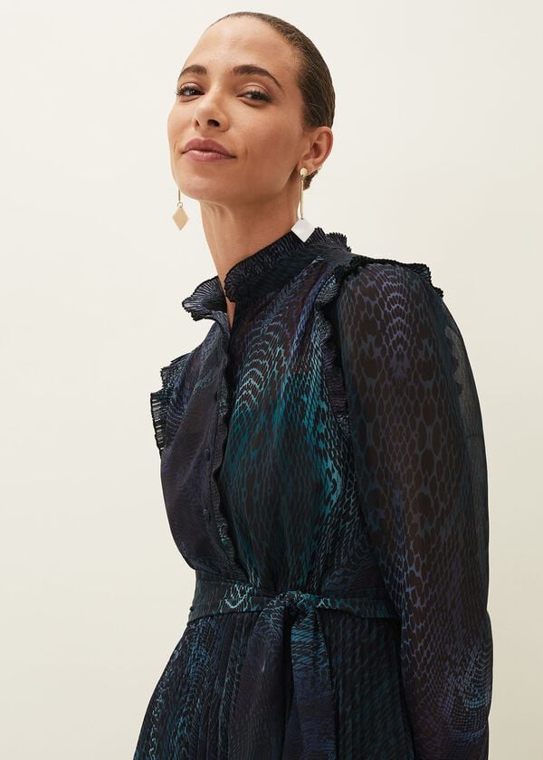 Phase Eight Camina Snake Print Pleated Dress