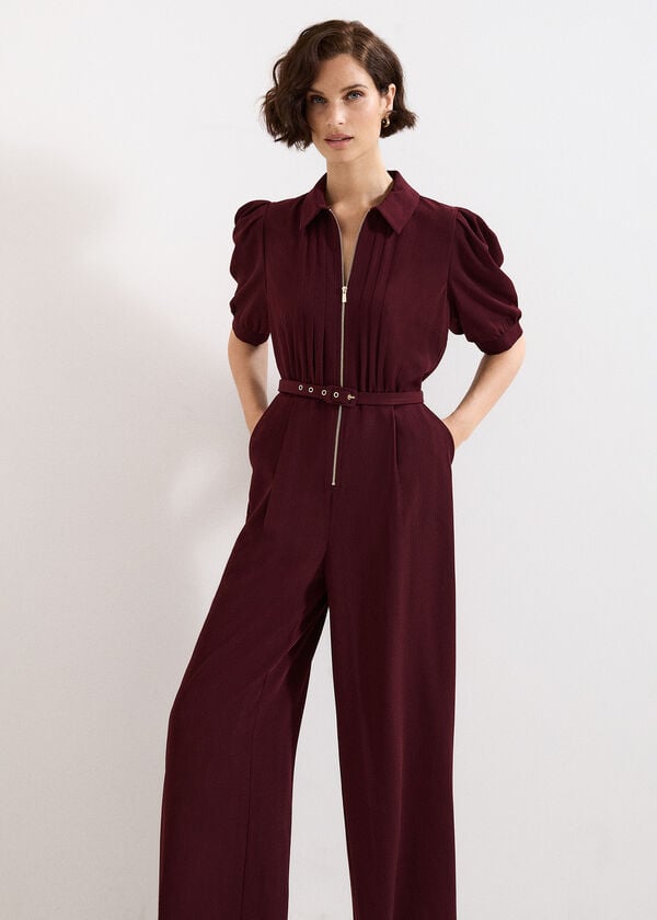 Phase Eight Candice Burgundy Zip Jumpsuit