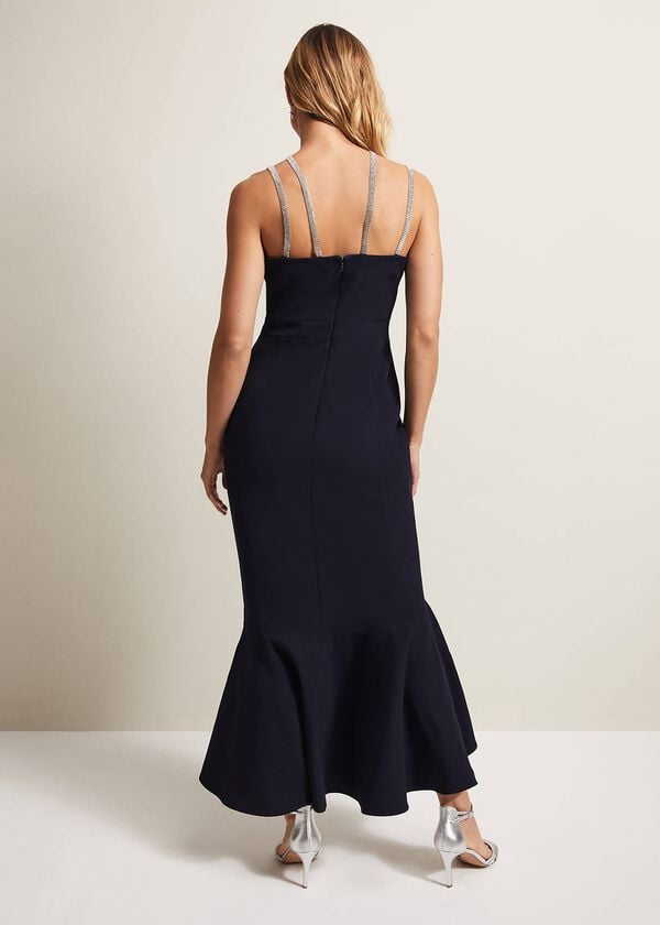 Phase Eight Chantal Navy Jewel Strap Maxi Dress