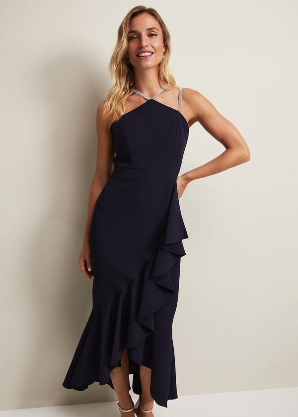 Phase Eight Chantal Navy Jewel Strap Maxi Dress
