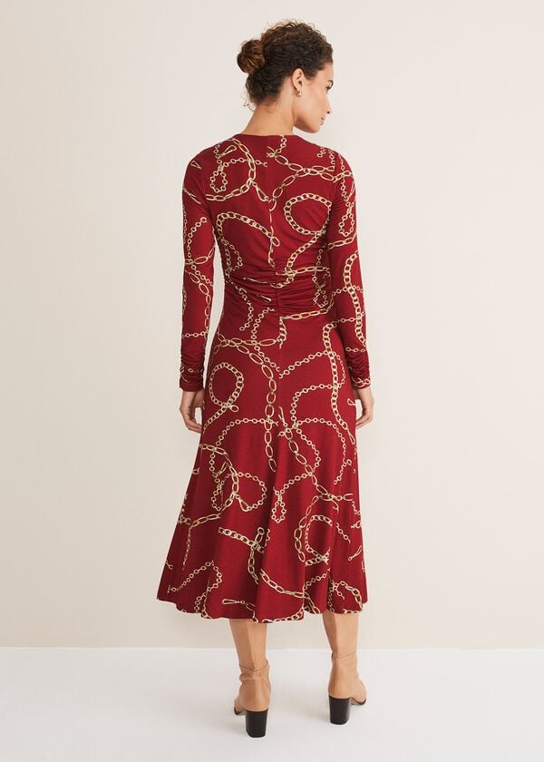 Phase Eight Cheska Chain Print Ruched Midi Dress