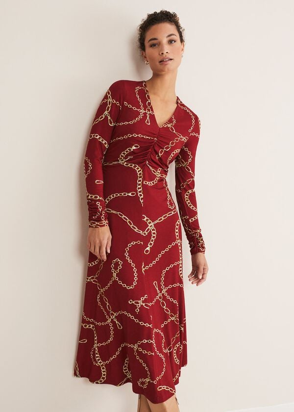 Phase Eight Cheska Chain Print Ruched Midi Dress