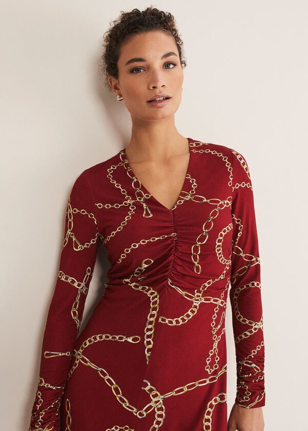 Phase Eight Cheska Chain Print Ruched Midi Dress