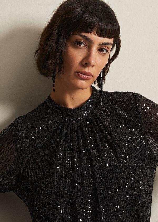 Phase Eight Cindy Black Sequin Midi Dress