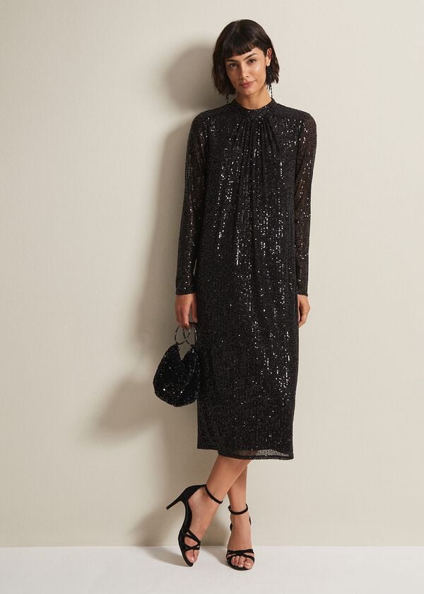 phase eight Cindy Black Sequin Midi Dress