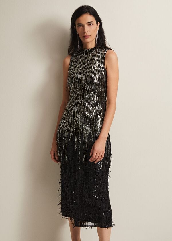 Phase Eight Clover Sequin Fringe Maxi Dress