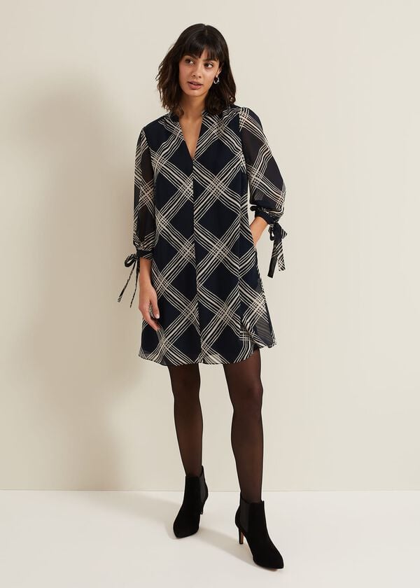 Phase Eight Cora Check Navy Tunic Dress