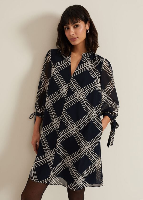 phase eight Cora Check Navy Tunic Dress