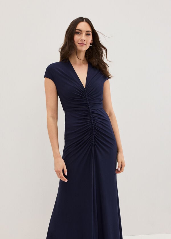 Phase Eight Daisy Navy Ruched Maxi Dress